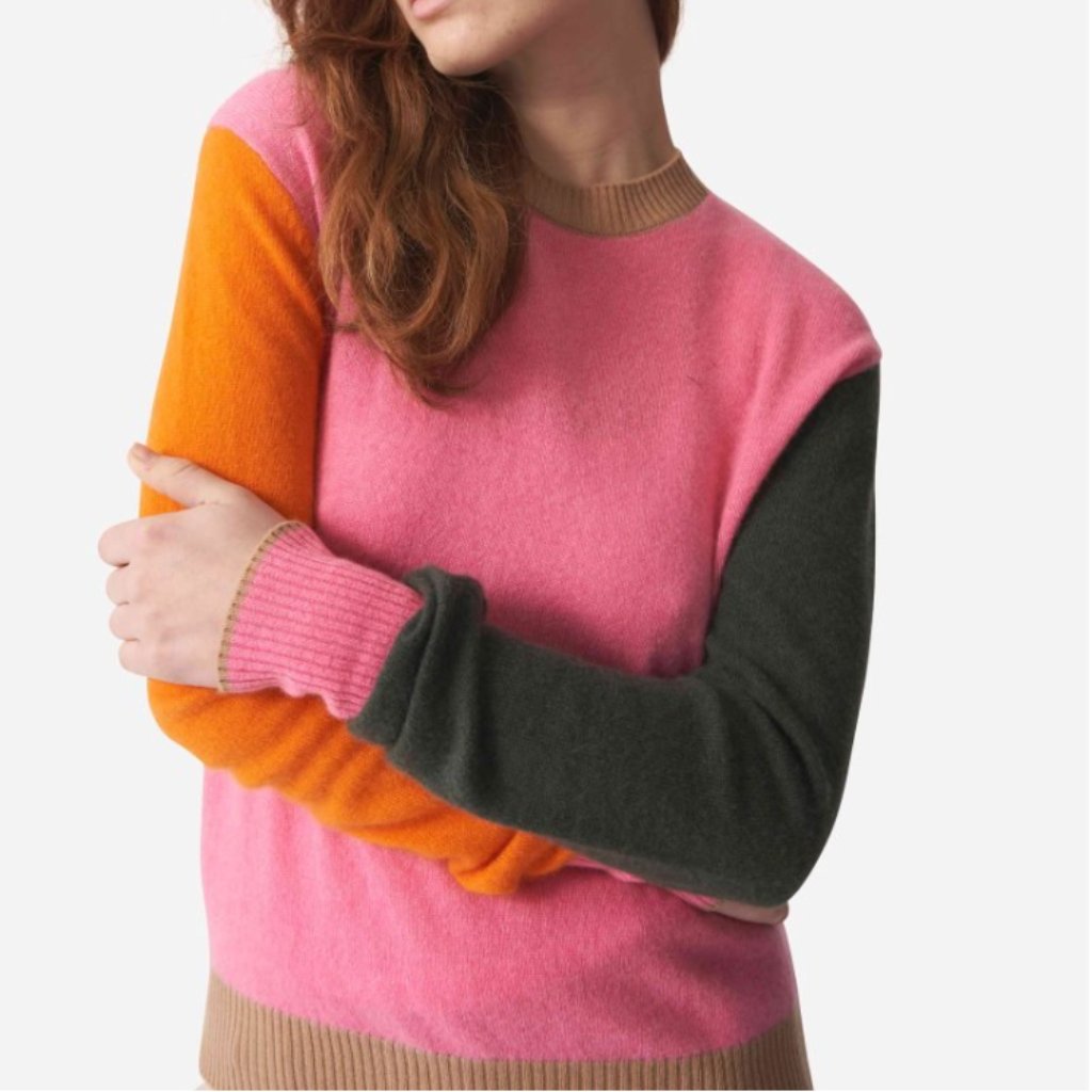 Nwt Brodie Colorblock Crew In Multi-Color. Size Large. 100% Cashmere.